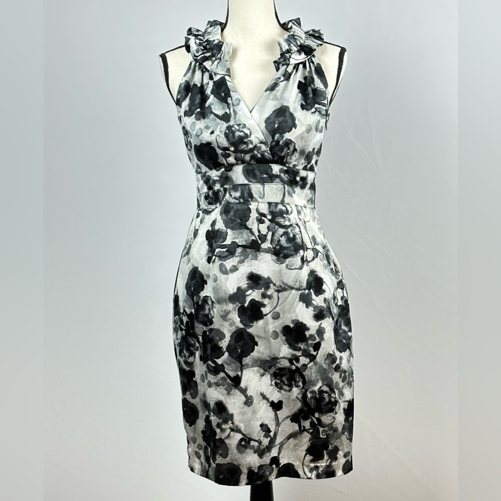 DONNA RICCO black & white inkblot floral dress - size 2